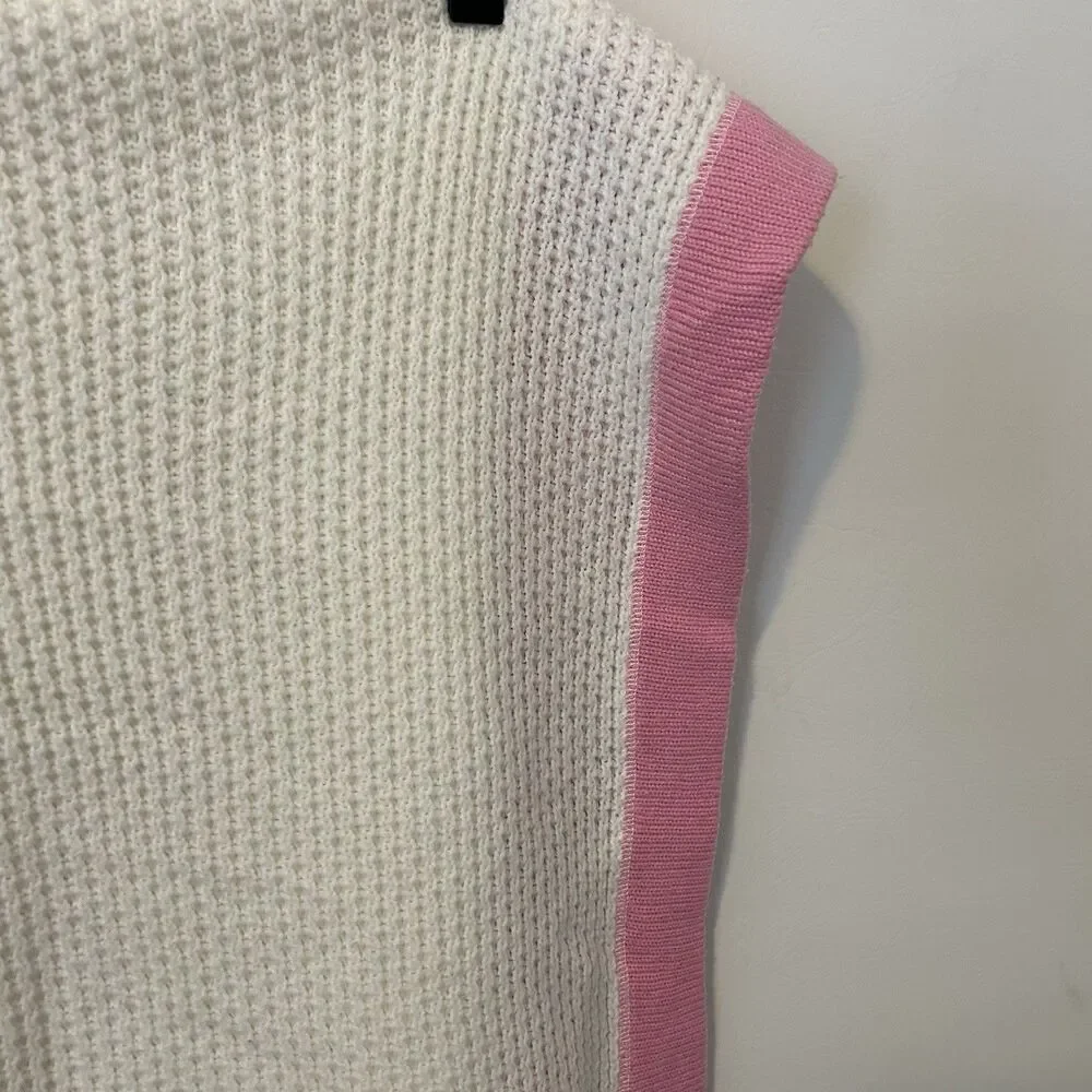 Lambs & Ivy Baby Blanket Cream With Satin Trim Pink And Orange Waffle Knit 47x37